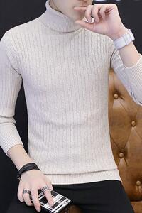 9029男士可翻高领长袖毛衣青年纯色套头打底衫针织线衫图片