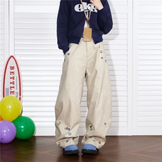 美式趣味卡通绣花弯刀休闲裤男女春秋新款直筒阔腿情侣裤网图，男装牛仔裤，星座613