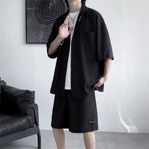 时尚套装男短袖西装衬衫短裤潮牌夏季休闲两件套 L752 P45图片