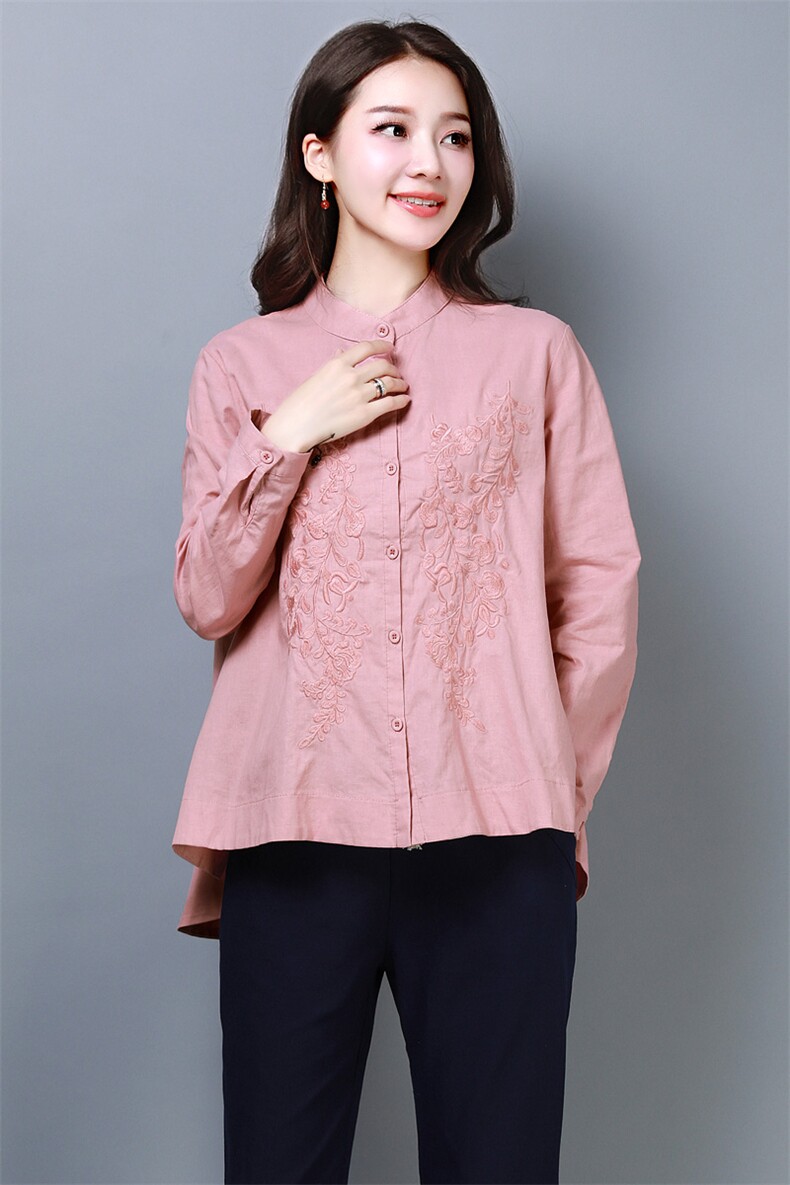 棉麻衬衫女春秋2025新款大码宽松薄款小衫长袖小个子中年妈妈上衣,女装衬衫,奕阳依阁