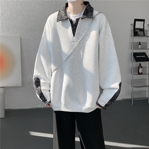 WY10173-特批50 加绒P60 美式重磅绒感V领卫衣大码撞色上衣外套图片