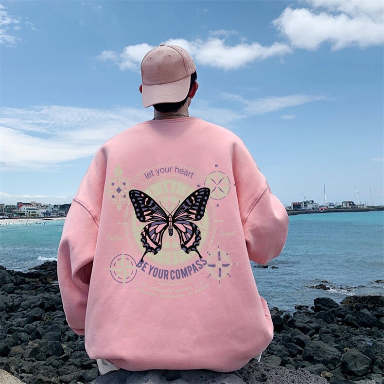 直播品质340克重磅纯色华棉美式卫衣圆领印花大码XZ517A-BK12100,男装卫衣,星座517A
