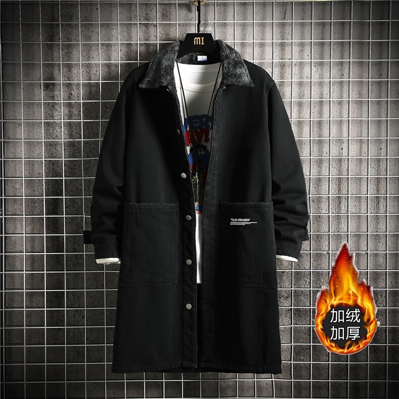 FY648J-P98M-5XL控138现货水晶绒加绒长款牛仔风衣大码座山雕，男装风衣，星座103A