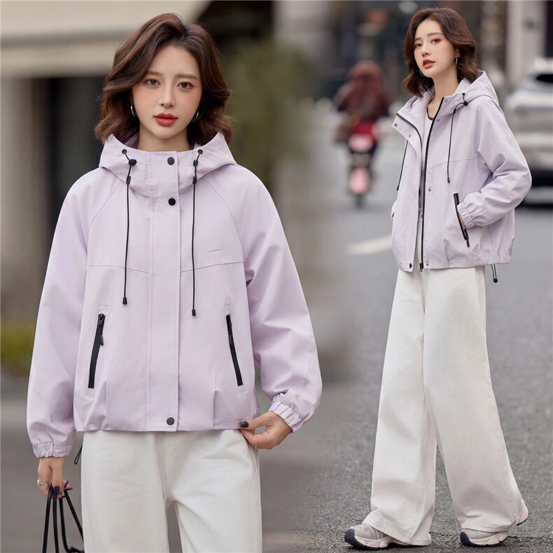 小个子短外套女2026年春季短款爬山出游户外防风冲锋衣外套,女装短外套,悦祺