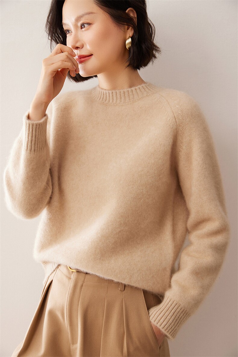2025秋冬新款35%山羊绒女士5针三股加厚圆领羊绒衫,女装羊绒衫,拓驰羊绒