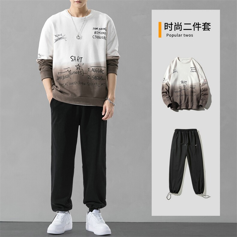 渐变卫衣男潮流两件套秋季2021新款青少年时尚休闲套装DF156TP90，男装卫衣，电商A102