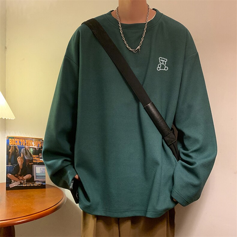 潮流休闲华夫格印花圆领长袖T恤大码宽松打底TC1028-P23【特价】图片