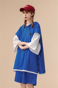 中性 夏季潮流时尚宽松运动风连帽抽绳情侣套装 TZ703 P85控108图片