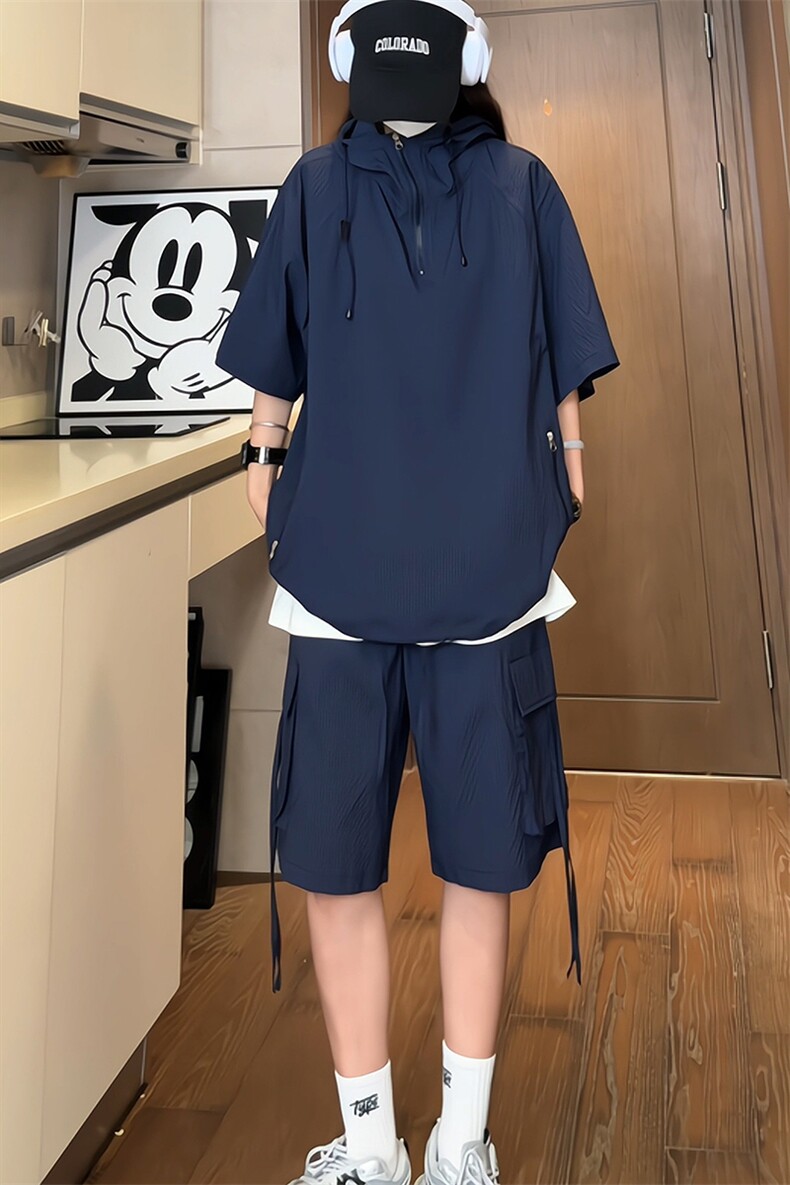 量大优供视频泡泡纱夏款连帽套装短袖短裤男XH74TZ-特P60,男装牛仔裤,电商B367