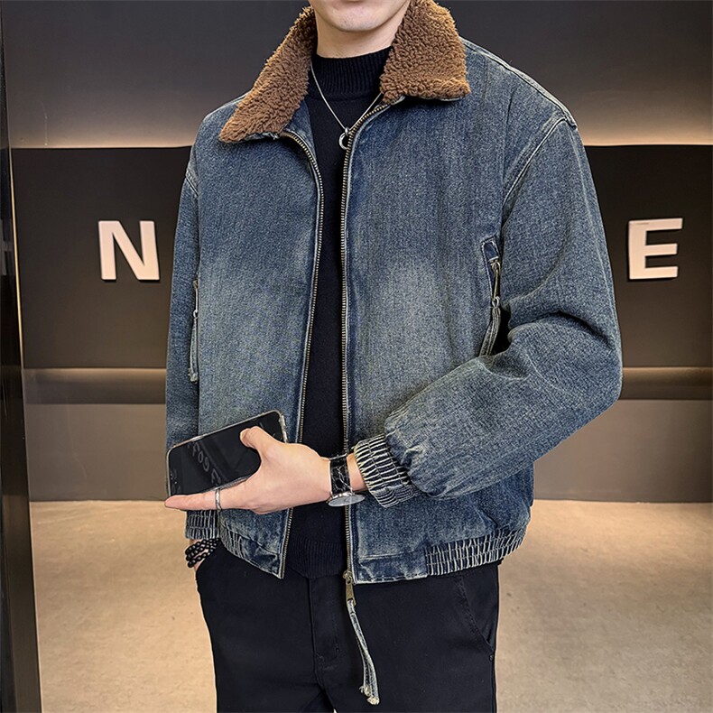 潮牌字母压花加绒加厚牛仔外套男冬装休闲男夹克B317/J619/P175图片