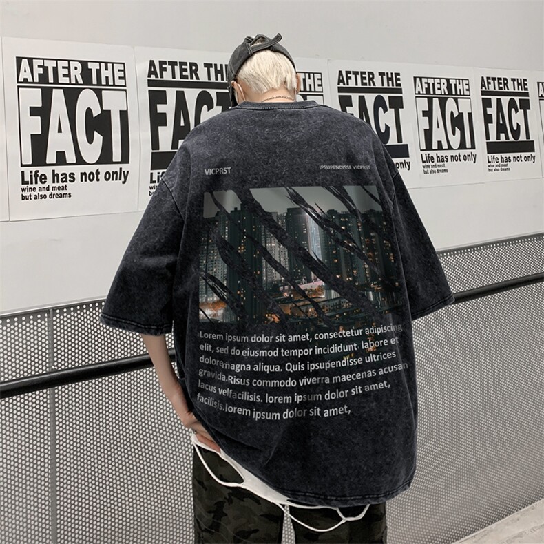 蜡染潮牌宽松短袖t恤美式复古高街水洗做旧517A-2-SX202-P38,男装T恤,星座517A-2