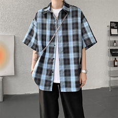 8XL-M格子短袖衬衫男夏季薄款DK制服衬衣JK学院风半袖外套DC28004，男装T恤，电商B312