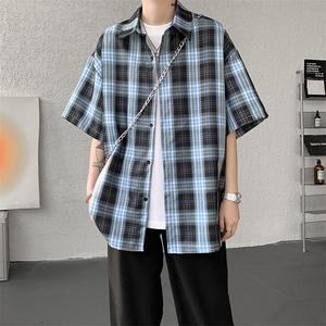 8XL-M格子短袖衬衫男夏季薄款DK制服衬衣JK学院风半袖外套DC28004图片