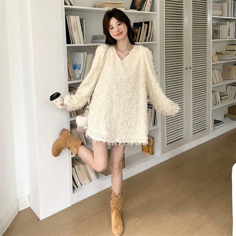 甜美蕾丝衫女中长款毛毛絮絮超仙打底衫洋气上衣年会节日高级感,女装蕾丝衫/雪纺衫,维壹