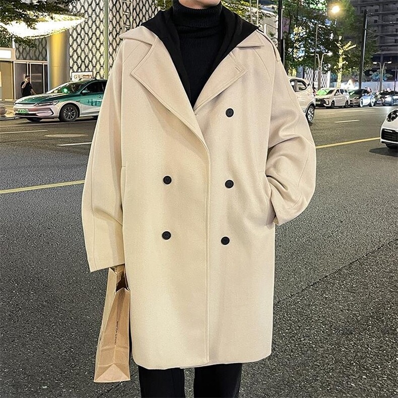 特批100无差价假俩件可拆卸连帽毛呢大衣中长款情侣夹克外套J663，男装毛呢大衣，电商A001-1