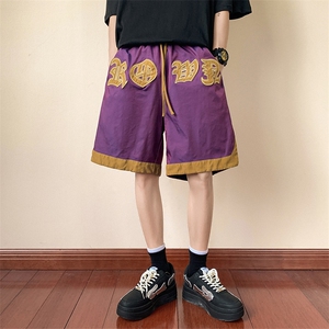 1麂皮绒拼接变色龙渐变冰丝短裤女大码中性风短裤男DK7721P45控59图片