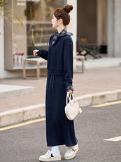 韩版假两件运动风卫衣套装女2025春秋时尚休闲洋气显瘦长裙两件套，女装套装/套裙，姿衣坊