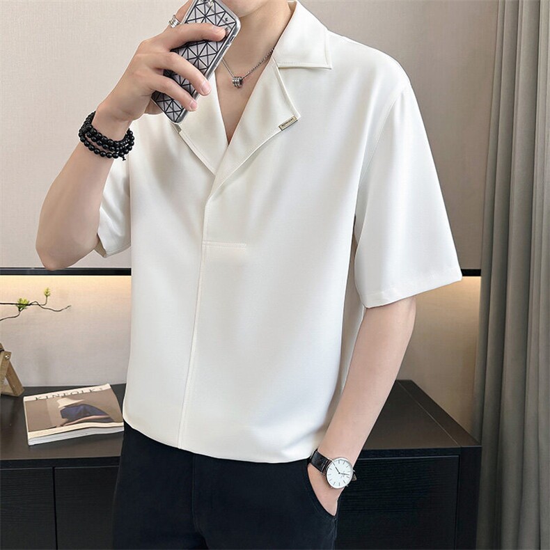 店主风~2025夏季冰丝薄款西装领中袖衬衫T恤衫C283/P48,男装衬衫,电商B331