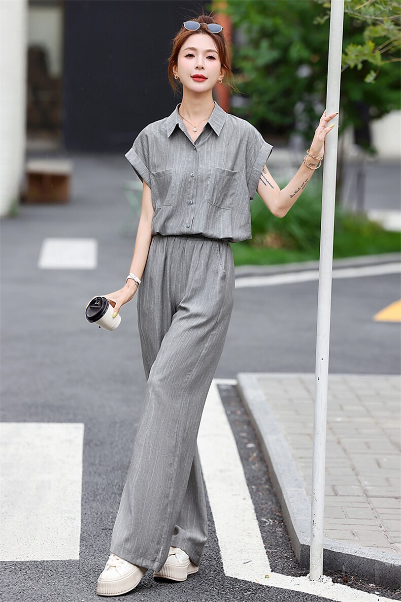 FALVLITE显瘦穿搭衬衫领休闲套装女夏季新款小个子时尚气质两件套,女装套装/套裙,梦依杭