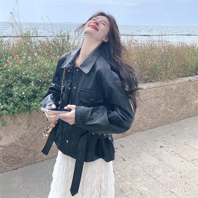 黑色复古皮衣外套半身裙套装女2025春季新款甜酷风气质超火两件套,女装套装/套裙,2C301