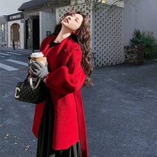 现货主推年货新款中GUO红双面羊毛呢过年款大衣p285-k388，女装双面呢大衣，SL