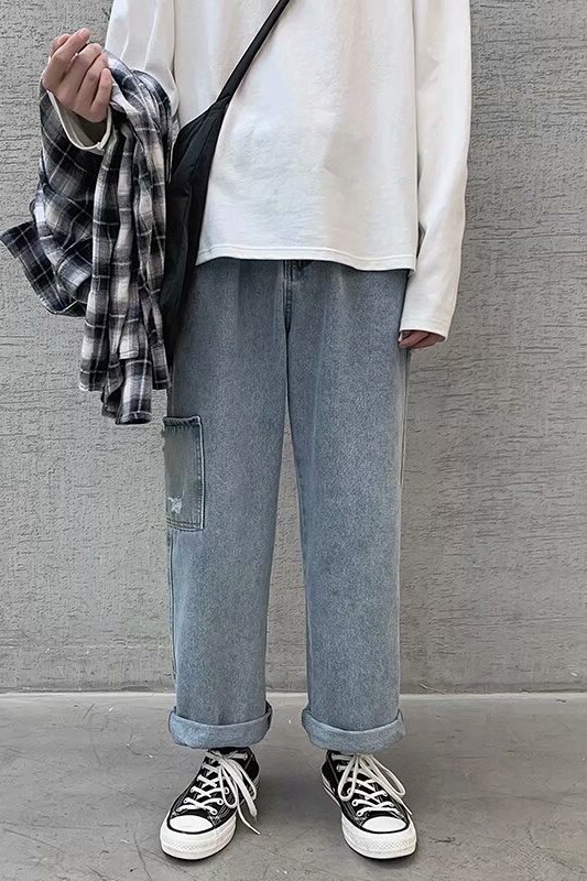 现货牛仔裤男新款韩版宽松潮流港风直筒九分休闲裤子P35,男装牛仔裤,星座410-6（原星座1304-1）
