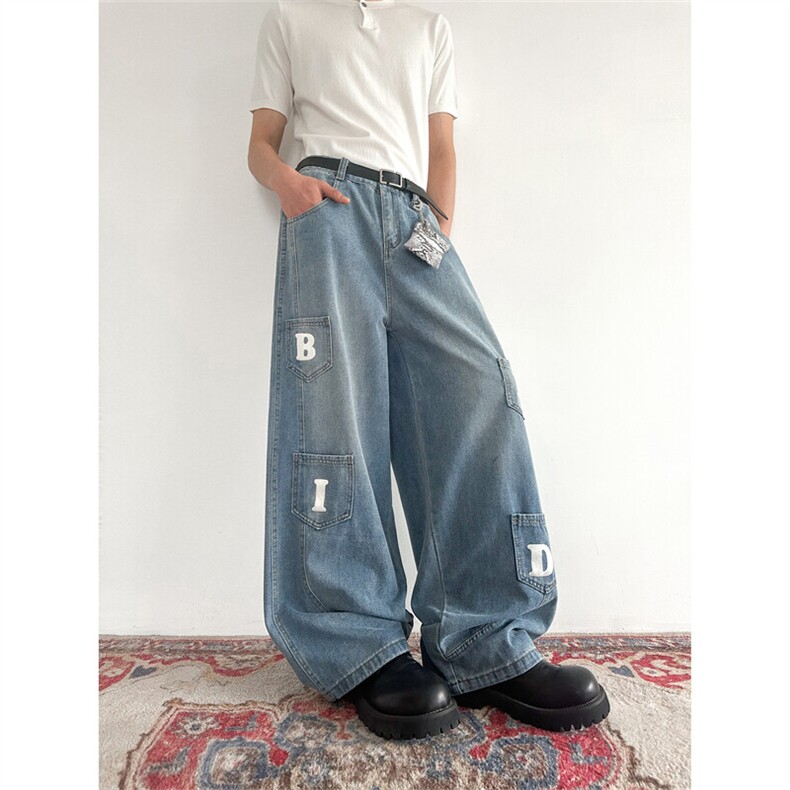 903-AK073-特P55【S-3XL】字母工装弯刀牛仔裤2,男装牛仔裤,星座903