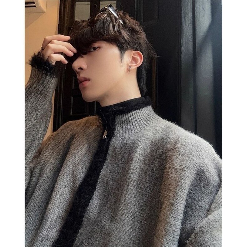 JY419-P63撞色立领秋冬毛衣开衫宽松网图,男装针织衫/毛衣,星座1501-3