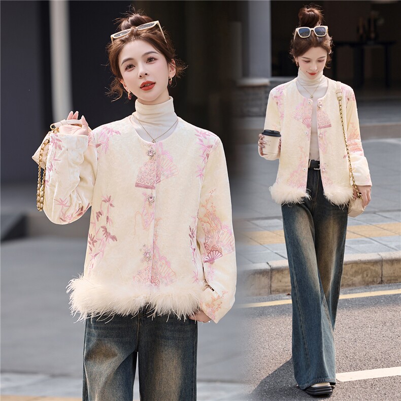 新中式国风刺绣羽绒服女2025冬季新款洋气减龄圆领百搭白鸭绒外套,女装羽绒服,依如秀(原杭风阁)