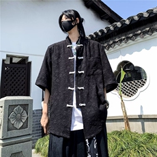 夏男短袖衬衫提花唐装盘扣七分袖短衬衣CS1279P43，男装衬衫，星座1013-1