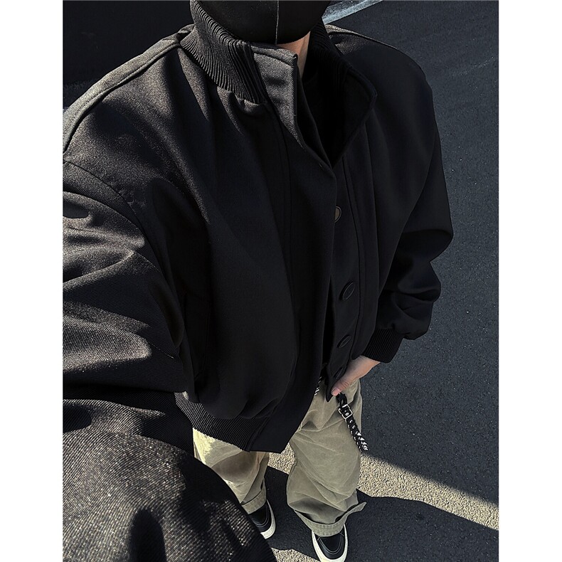 主推 美式高街立领棒球服飞行垫肩夹克短款外套男 D401 特P75图片