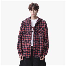 衬衫男春季新款港风宽松连帽大码格子长袖衬衣CS1982-P42，男装衬衫，星座214-3