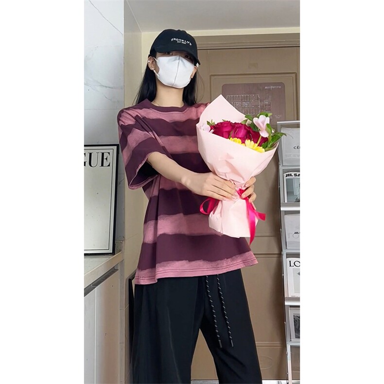 美式扎染条纹短袖t恤男女夏季宽松复古半袖情侣T3622-特价P30,男装T恤,电商A007