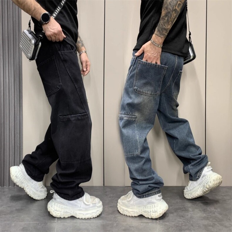 1506-1/KT12201/P50宽松直筒牛仔裤男水洗痞帅长裤2026新款百搭图片