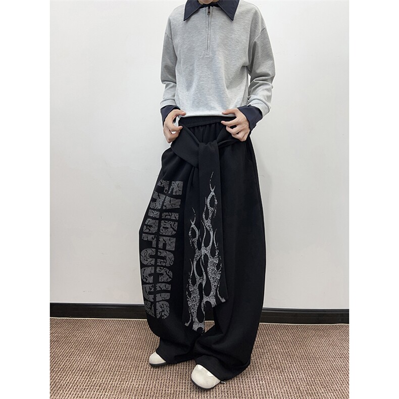 美式复古小众字母火焰飘带休闲卫裤街头休闲直筒阔腿裤K0856-P48,男装休闲裤,星座308B-2