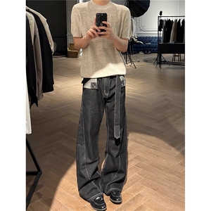 美式复古美式阔腿牛仔裤男女新款宽松百搭拖地长裤子LA5322-P54