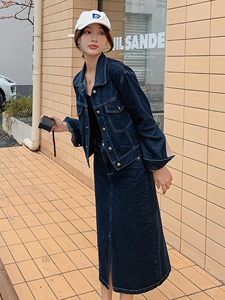 休闲风春秋小众特色简约通勤休闲秋季宽松时尚套装显瘦牛仔高腰图片