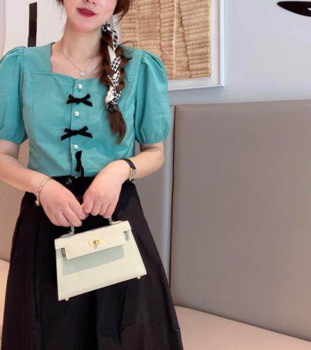 麻料蝴蝶结上衣，女装，新袖