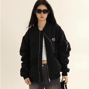 港风复古铁标设计感外套女秋季新款飞行服夹克棒球服工装情侣上衣图片