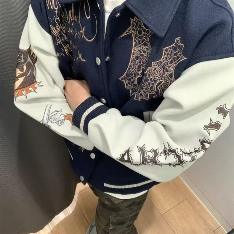 1506-1/JA081/P81美式重工刺绣拼接撞色棒球服外套男潮牌高街情侣,女装短外套,星座1506-1