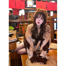 圣诞穿搭美拉德菱格套头毛衣女秋冬宽松慵懒风圆领针织衫M2423，男装针织衫/毛衣，星座1116A（原606A-3）