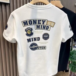2025夏季时尚男士T恤圆领百搭休闲打底半袖贴标刺绣字母潮流短袖t图片