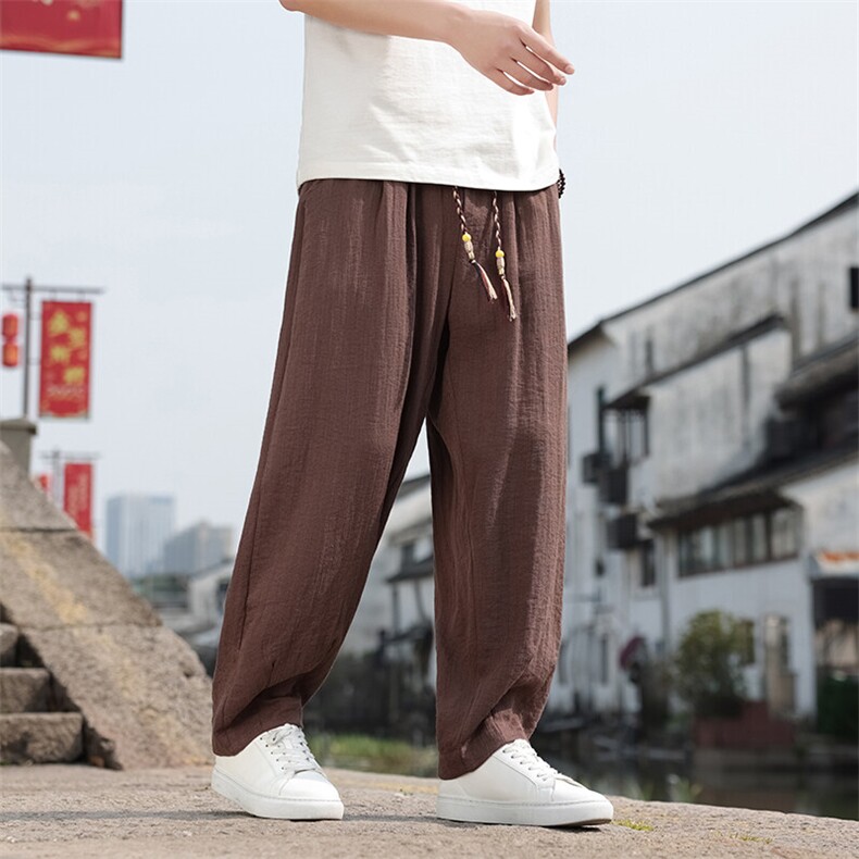 春夏新款帅气阔腿直筒裤风棉麻休闲裤男K2506-P70,男装休闲裤,电商A008