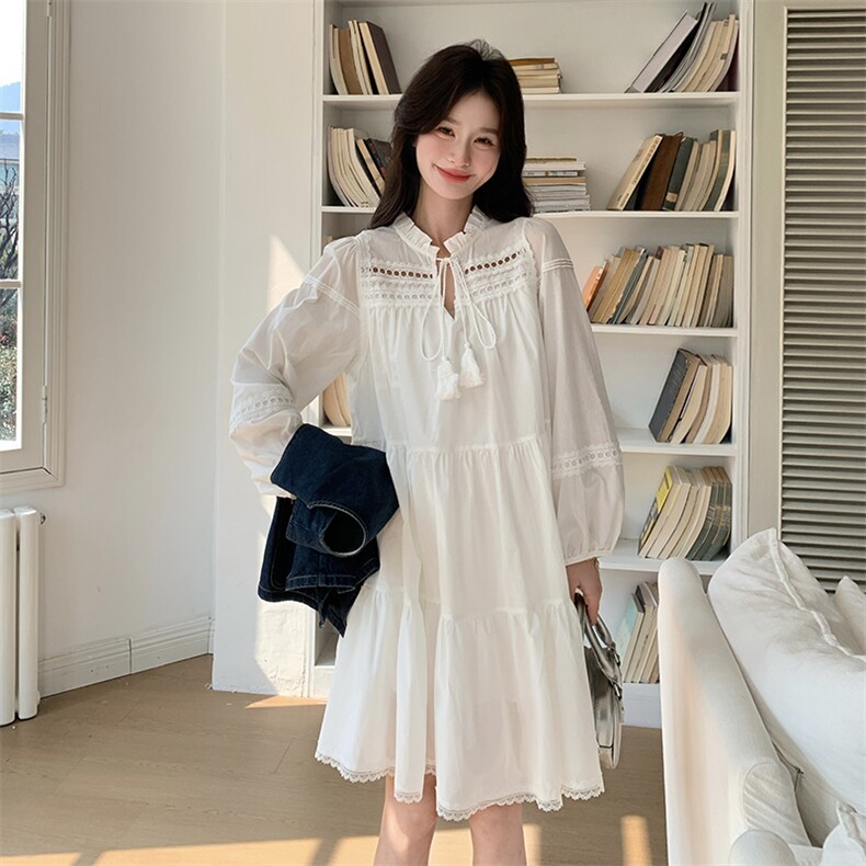 白色甜美减龄连衣裙女2025春季新款韩版宽松小个子马甲,女装连衣裙,2C122