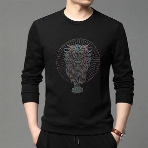 男士纯棉薄款春秋季中年圆领卫衣2023新款宽松长袖t恤男打底衫,男装卫衣,电商B212（原钱塘6029）