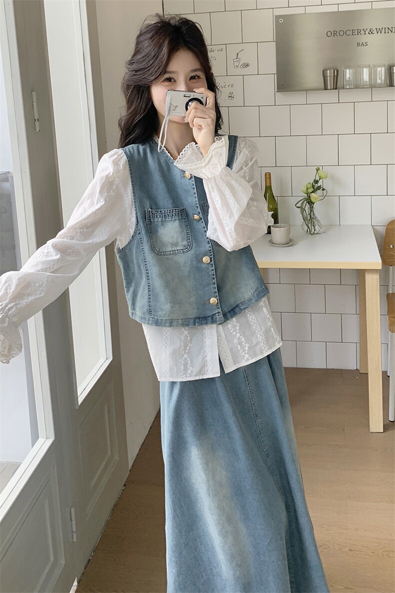 秋装大量现货！衬衫牛仔马甲半身裙三件套2C133-8909-P185-K248,女装套装/套裙,2C133