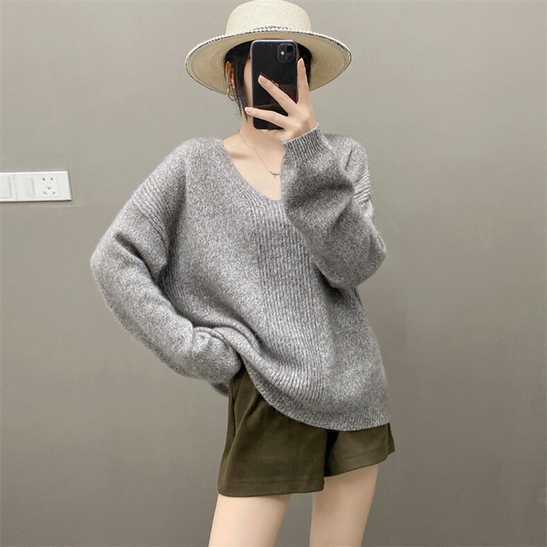 重磅康赛花纱V领羊绒衫女宽松慵懒针织套头毛衣软糯羊毛打底秋冬,女装羊绒衫,织绒羊