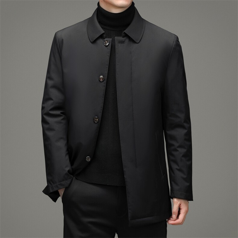 冬季中长款翻领可脱卸内胆羽绒服男士商务休闲白鸭绒保暖中年外套,男装羽绒服,电商B212（原钱塘6029）