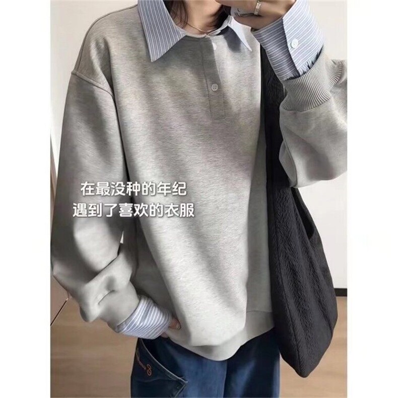 现货假两件叠穿卫衣男女秋春秋条纹外套宽松polo卫衣网图WY08-P48,男装卫衣,星座302B-3