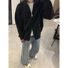 重磅秋冬北极绒双拉链毛衣开衫美式复古休闲慵懒风宽松针织衫外套，男装针织衫/毛衣，电商A486